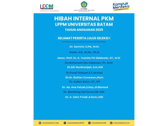 Hasil Seleksi Pemberkasan dan Administrasi Hibah Internal Penelitian LPPM Universitas Batam Tahun Anggaran 2025